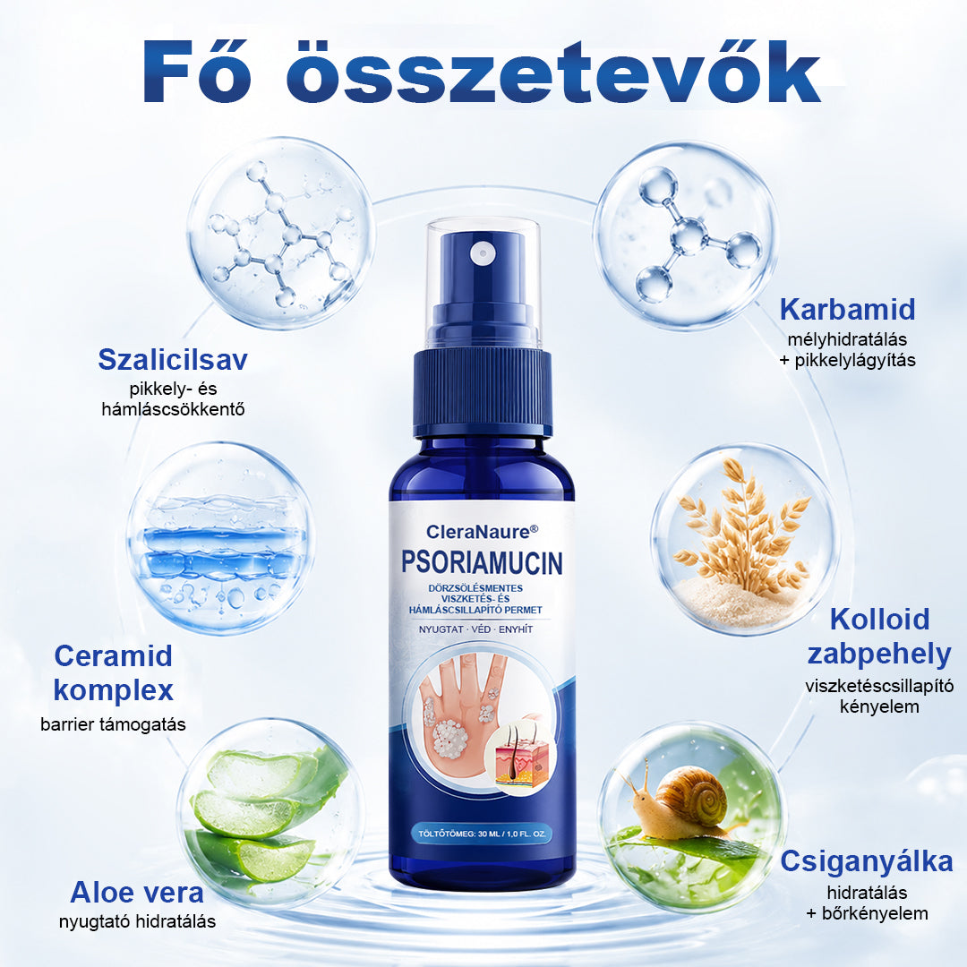 đ„CleraNaureÂź PsoriaMucin DörzsölĂ©smentes ViszketĂ©s- Ă©s PikkelyenyhĂtĆ Permet