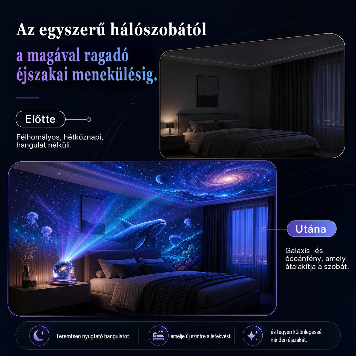 🥇CleraNaure® Új generációs intelligens éjszakai fényprojektor – Dinamikus 5D holografikus látvány HD-minőségben