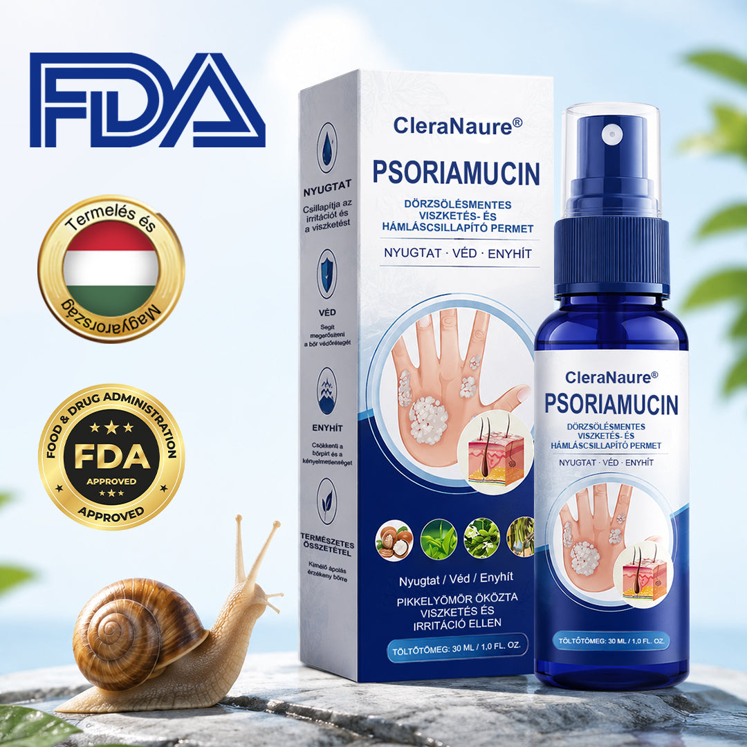 🥇CleraNaure® PsoriaMucin Dörzsölésmentes Viszketés- és Pikkelyenyhítő Permet