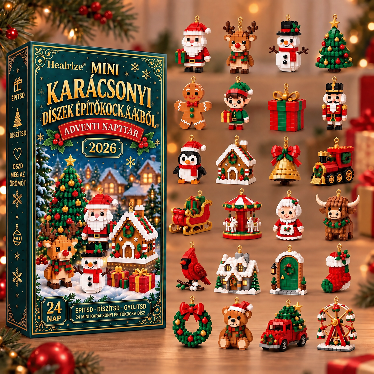 Healrize® adventi naptár 24 darab karácsonyi mini építőelem-dísszel