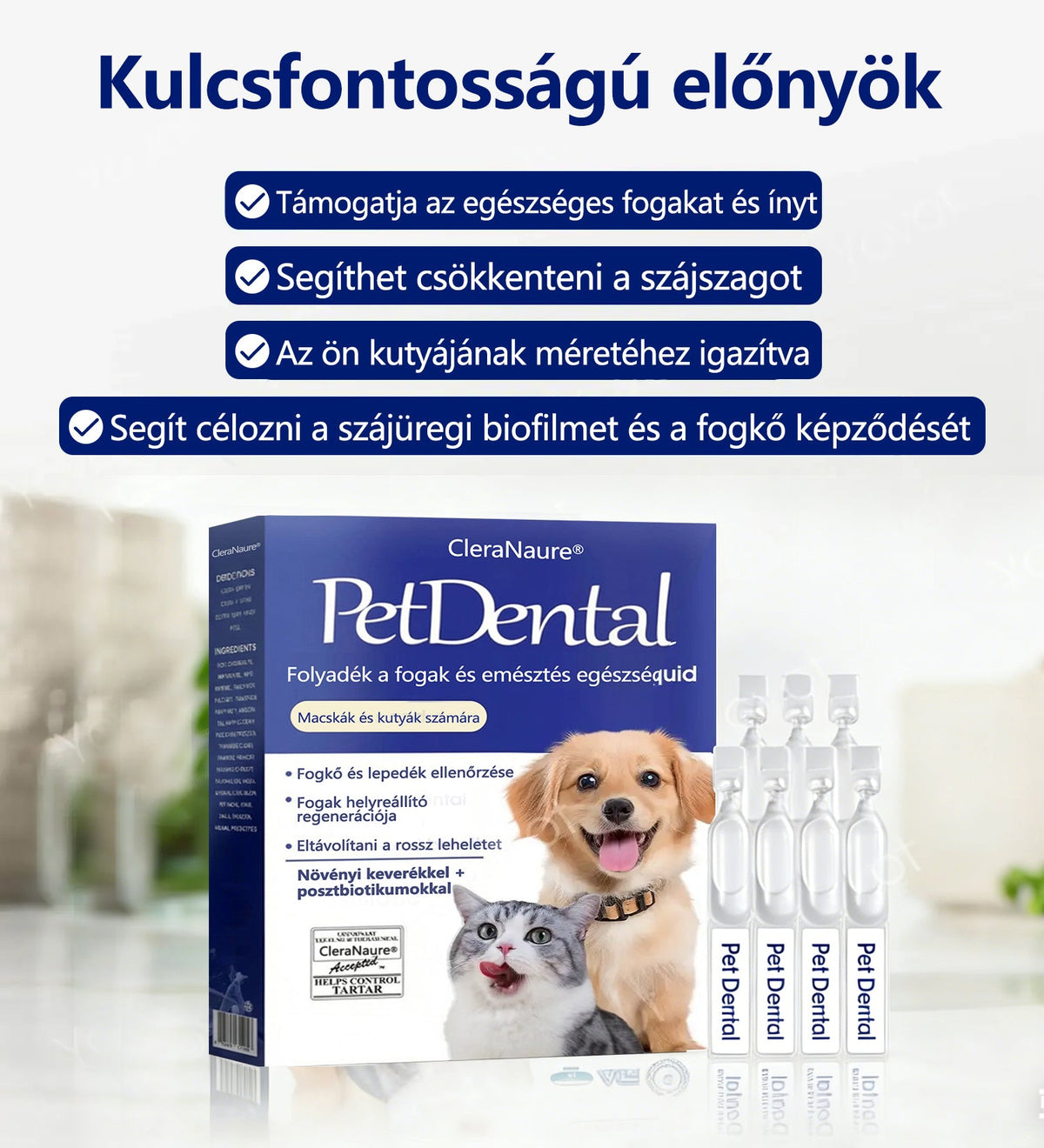 🛡️[Hivatalos áruház] CleraNaure® Pet Dental & Digestive Health Oral Liquid – Frissíti a leheletet, eltávolítja a fogkövet, elősegíti az íny regenerálódását és stabilizálja a fogakat (macskák és kutyák számára) – Ma 80% kedvezménnyel!