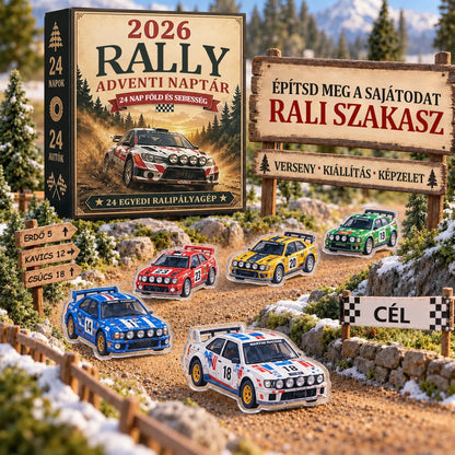 🏎️ Rali karácsonyi adventi naptár 2026 – 24 nap tele sebességgel és izgalommal, 24 gyűjthető raliautóval (2D modellek)