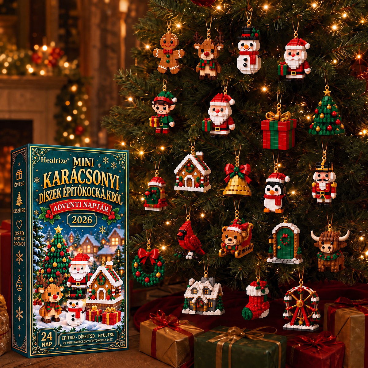 Healrize® adventi naptár 24 darab karácsonyi mini építőelem-dísszel