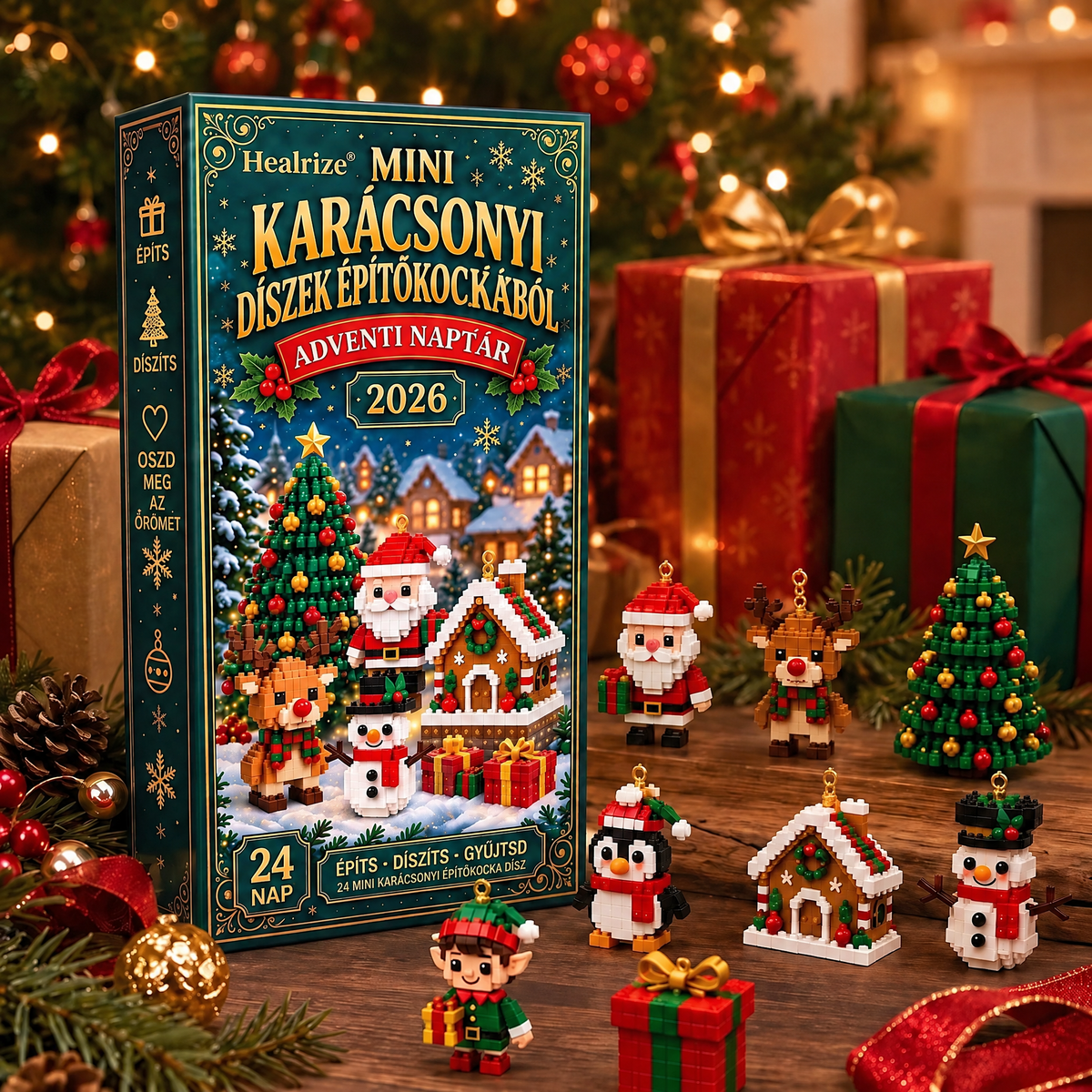 Healrize® adventi naptár 24 darab karácsonyi mini építőelem-dísszel