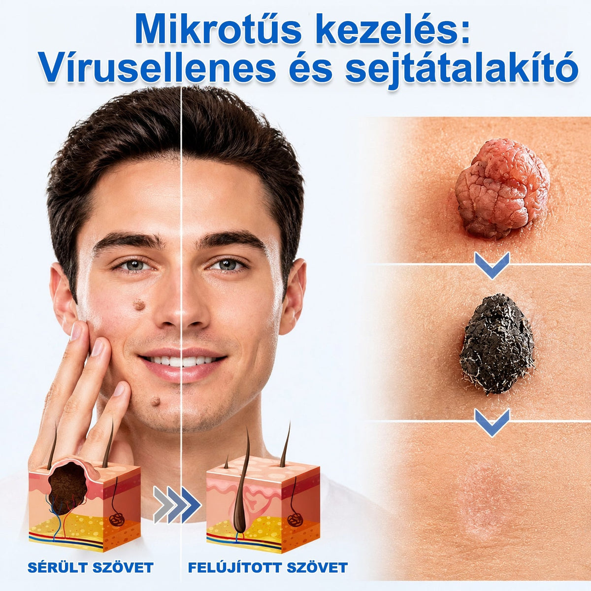 CleraNaure® 2 az 1-ben mikrotűs és hidrokolloid tapasz | Kiálló anyajegyek, aknék, lapos szemölcsök és bőrnövedékek eltávolítására | Segít csökkenteni a ráncokat, hegeket és bőrhibákat | Láthatatlan tapasz az arcra és testre
