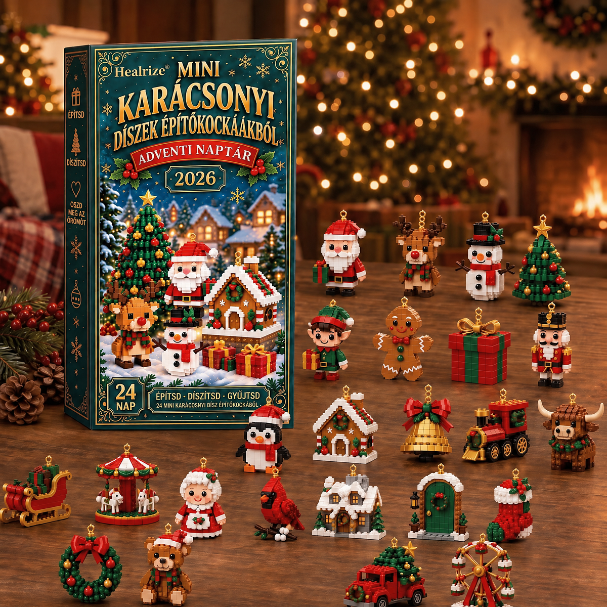 Healrize® adventi naptár 24 darab karácsonyi mini építőelem-dísszel