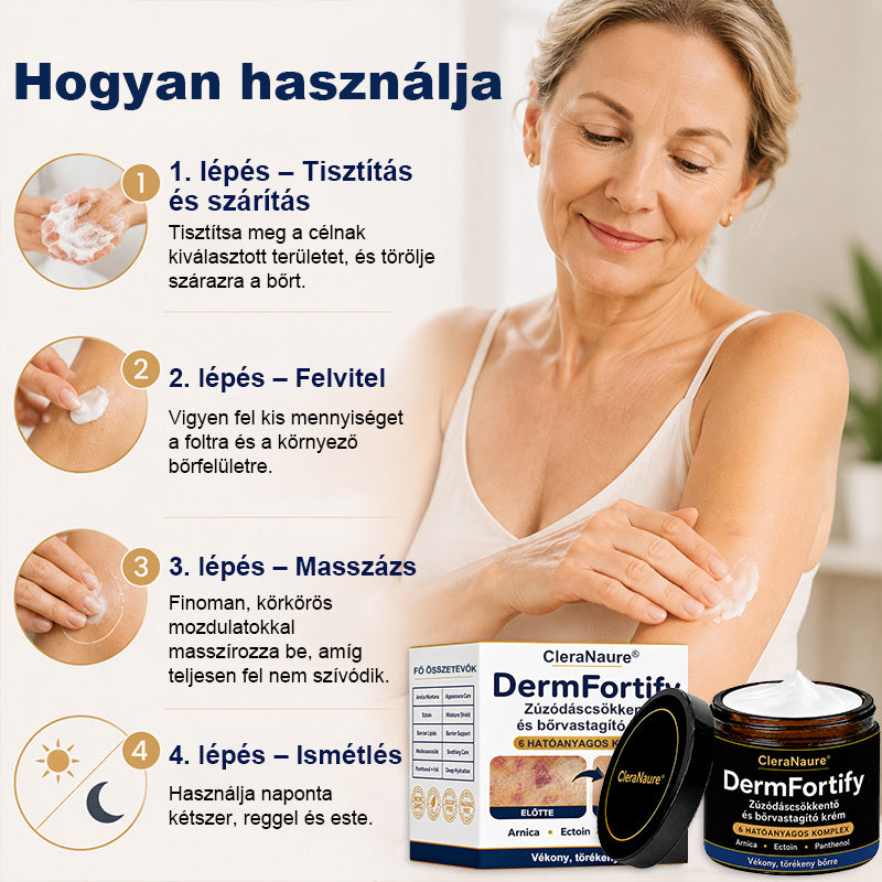 CleraNaure® DermFortify – Fejlett véraláfutás-halványító és bőrvastagító krém vékony, törékeny bőrre